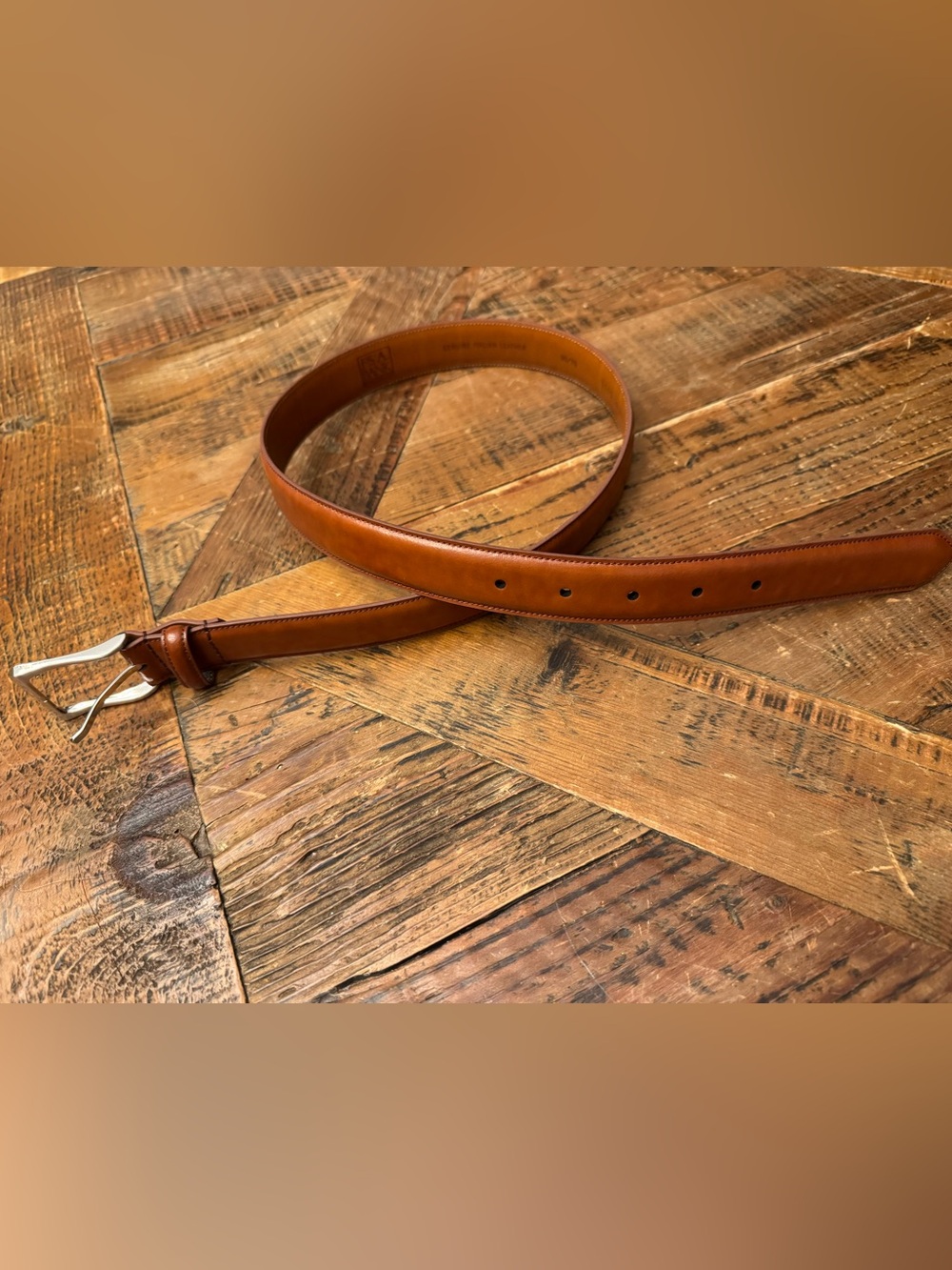 Jos. A. Bank Men's Brown Leather Dress Belt with Silver Buckle
